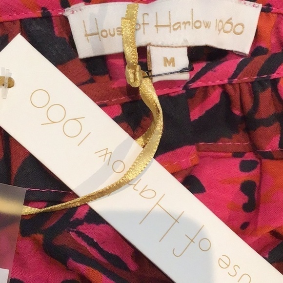 House of Harlow 1960 Shania Fuchsia block print puff sleeve milkmaid dress NWT M - Picture 5 of 7